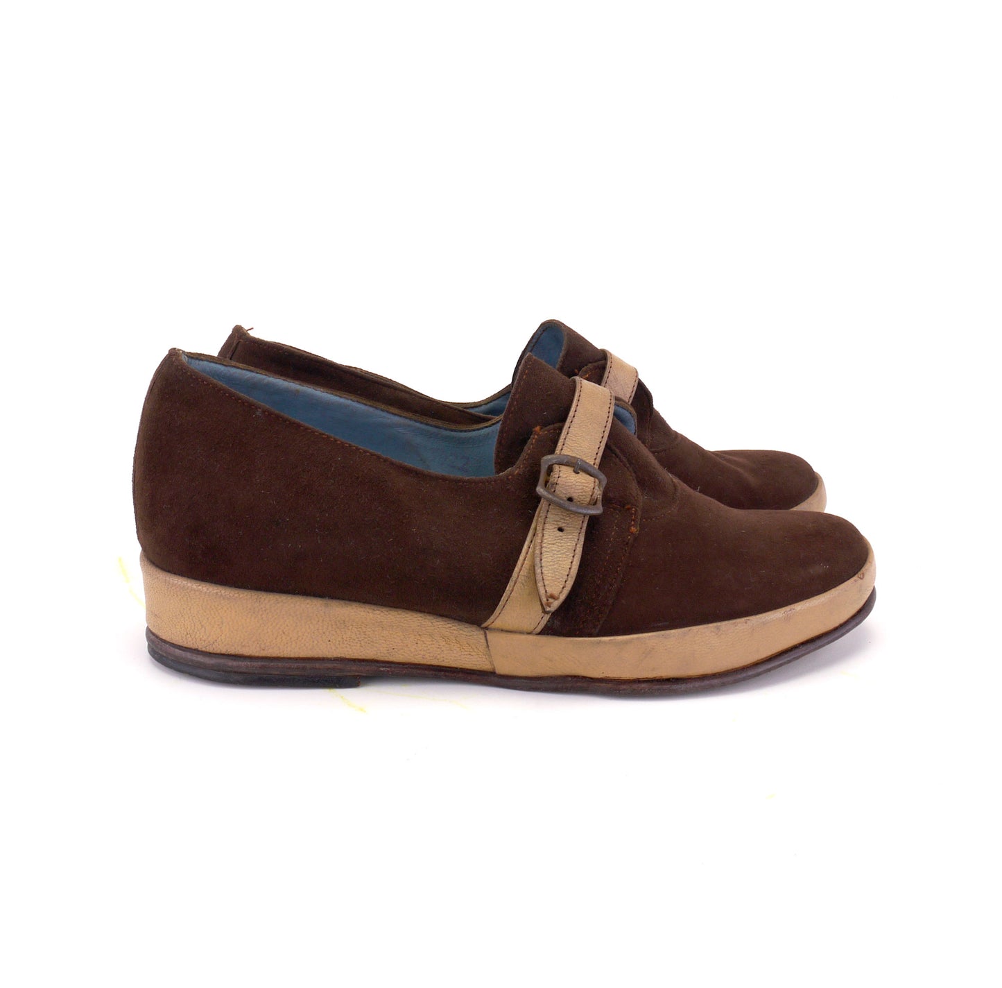 Deadstock 1940s Brown Suede & Beige Casual Wedges UK 3.5