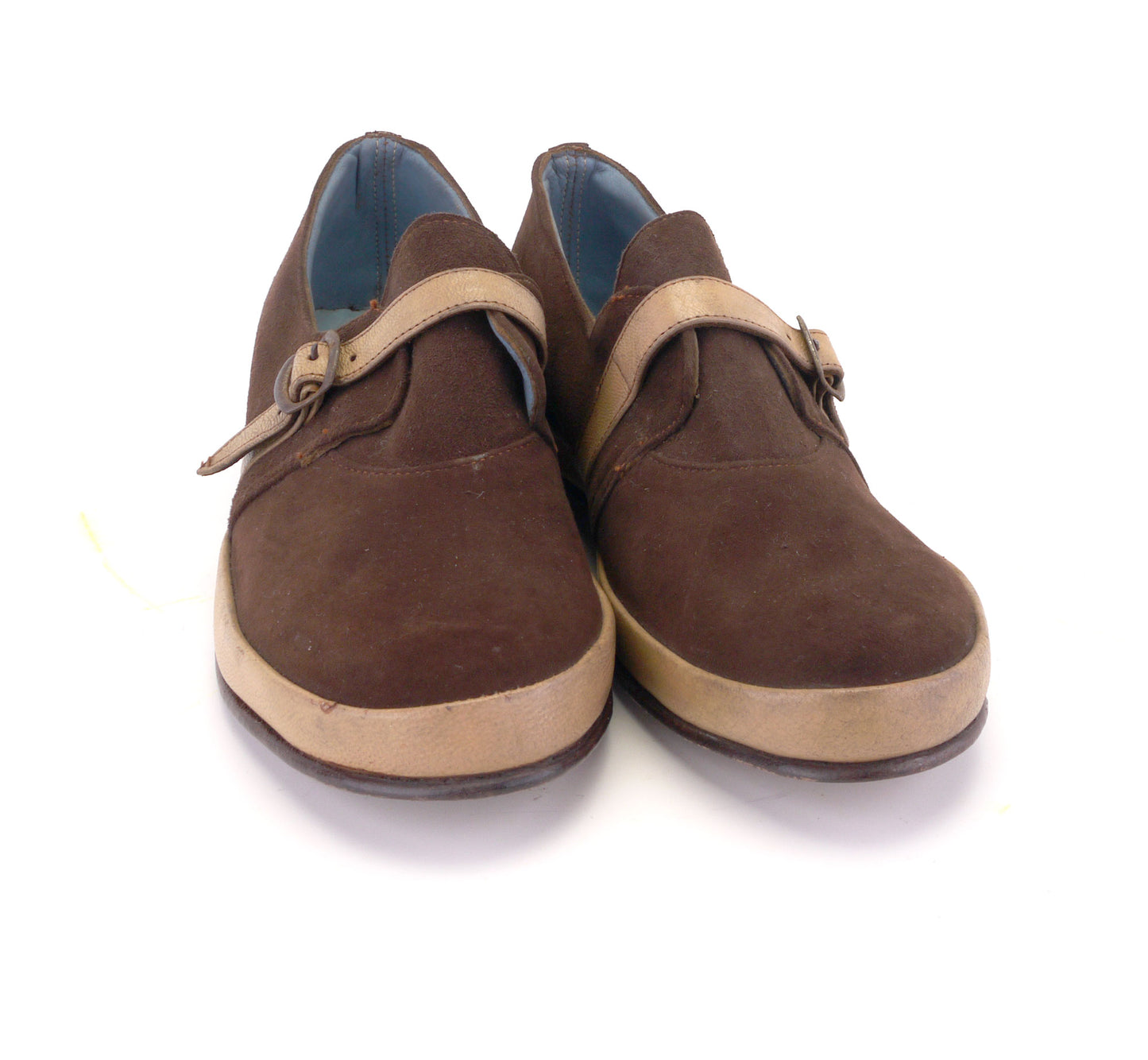 Deadstock 1940s Brown Suede & Beige Casual Wedges UK 3.5