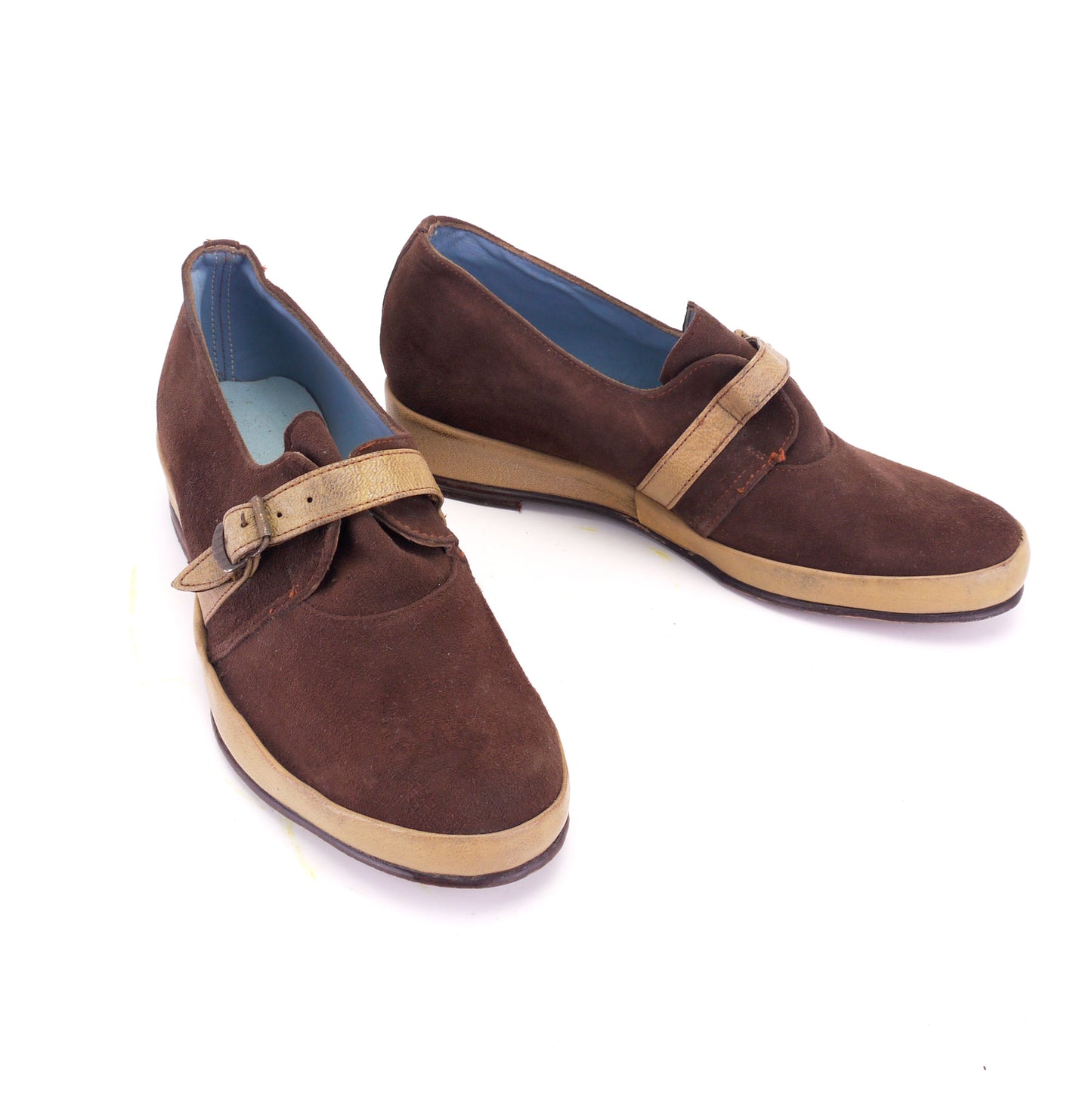 Deadstock 1940s Brown Suede & Beige Casual Wedges UK 4