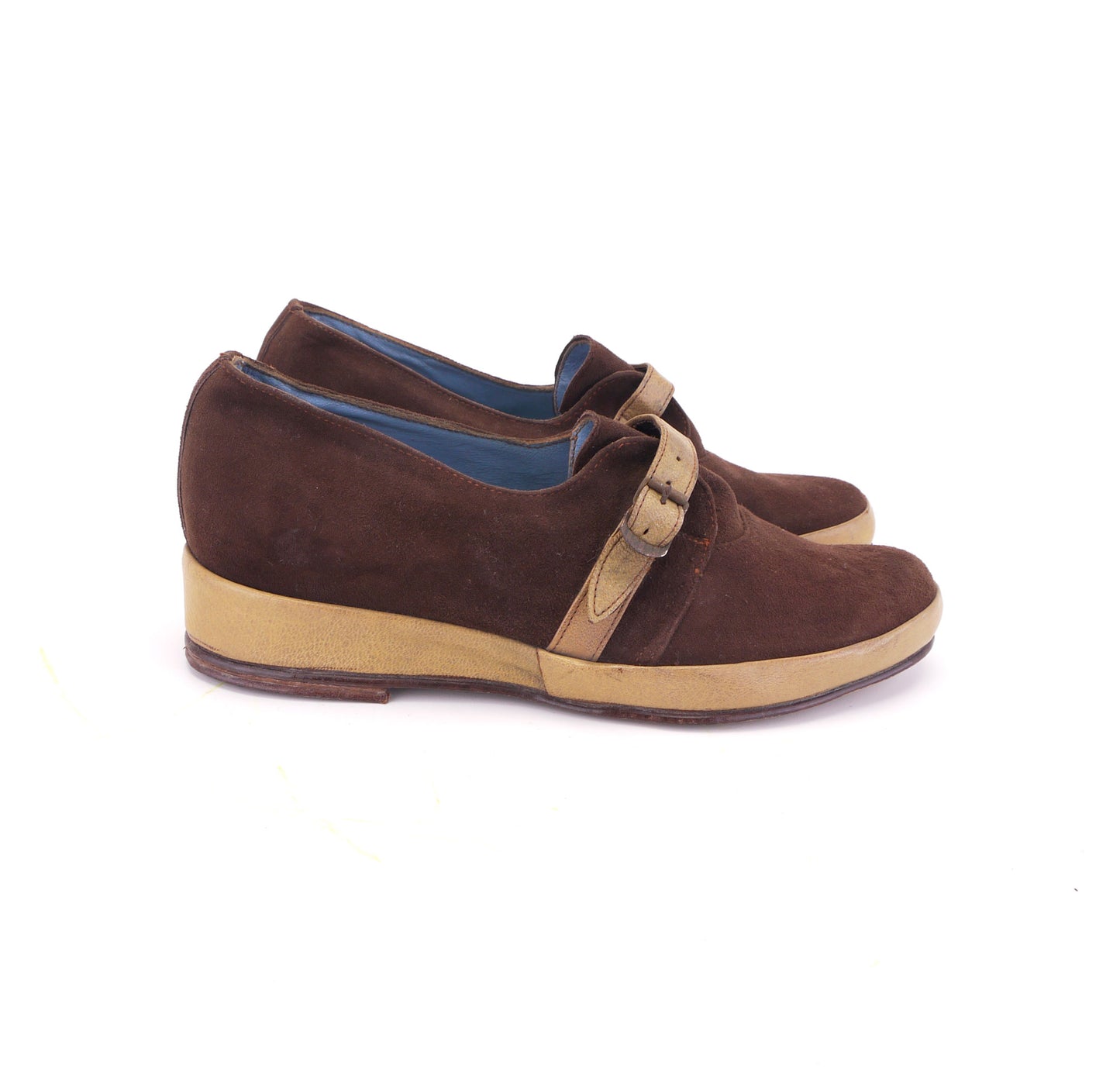 Deadstock 1940s Brown Suede & Beige Casual Wedges UK 4