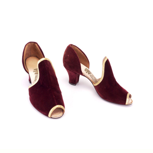 1930s Deadstock Velvet Evening Shoes by Debenhams UK 5