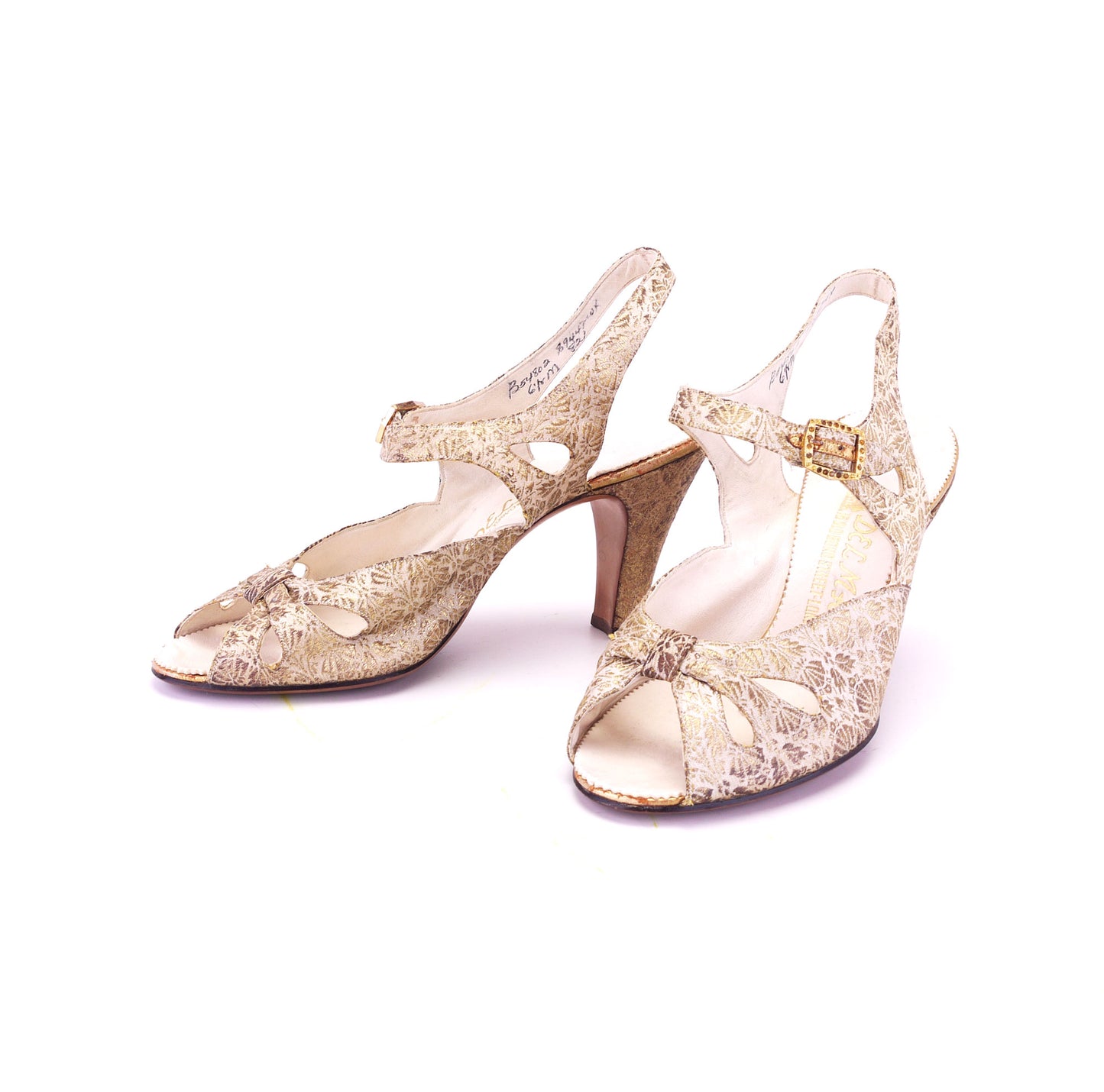 1930s Gold Brocade Evening Sandals by Delman UK 4