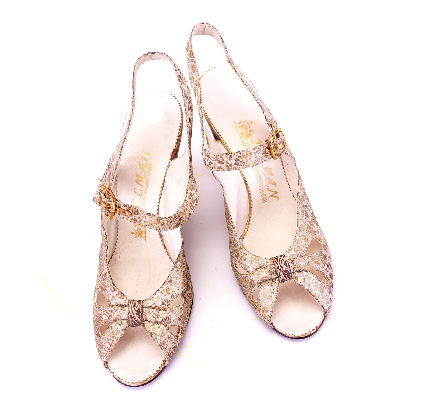 1930s Gold Brocade Evening Sandals by Delman UK 4