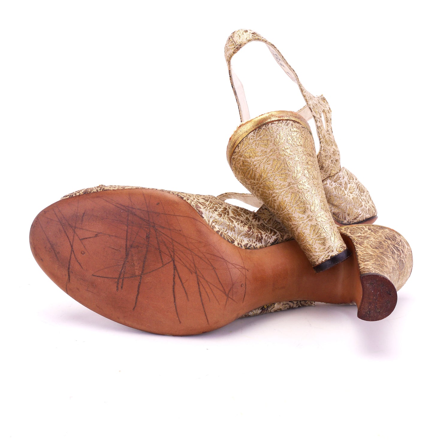 1930s Gold Brocade Evening Sandals by Delman UK 4