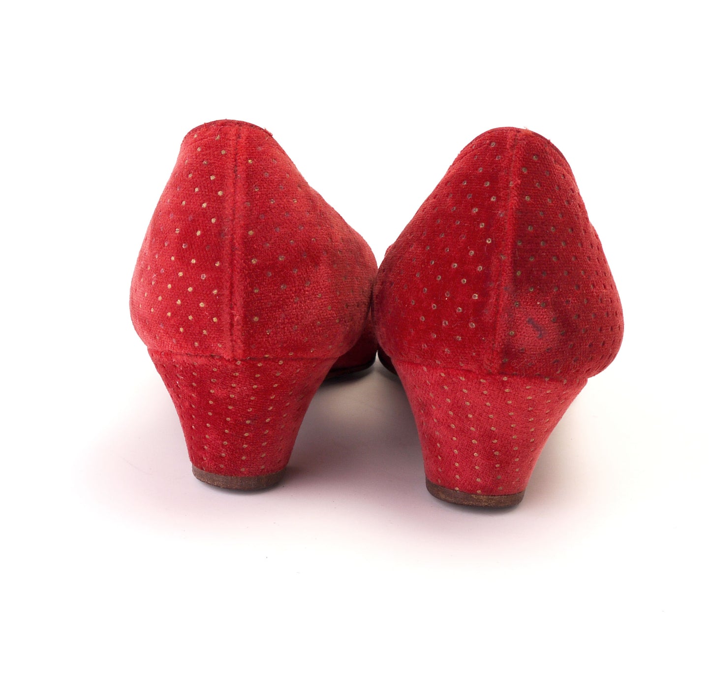 1950s Red Velvet Gold Pin Dot Cocktail House Shoes UK 7