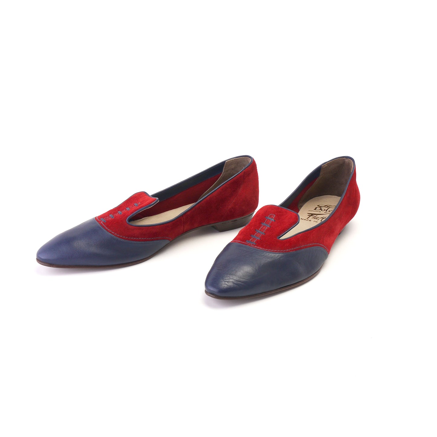 Unworn 1960s MOD Style Flats in Red & Blue UK 6.5