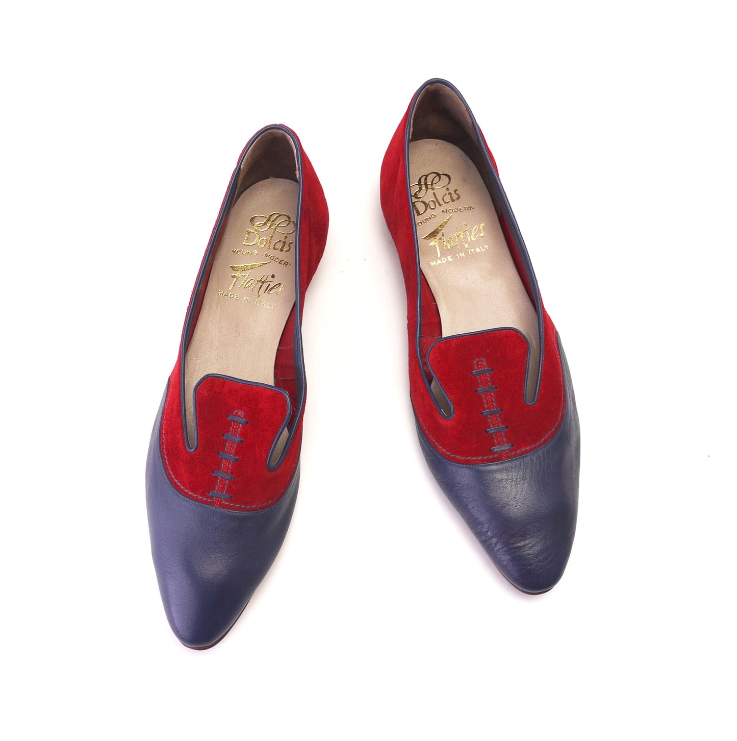 Unworn 1960s MOD Style Flats in Red & Blue UK 6.5