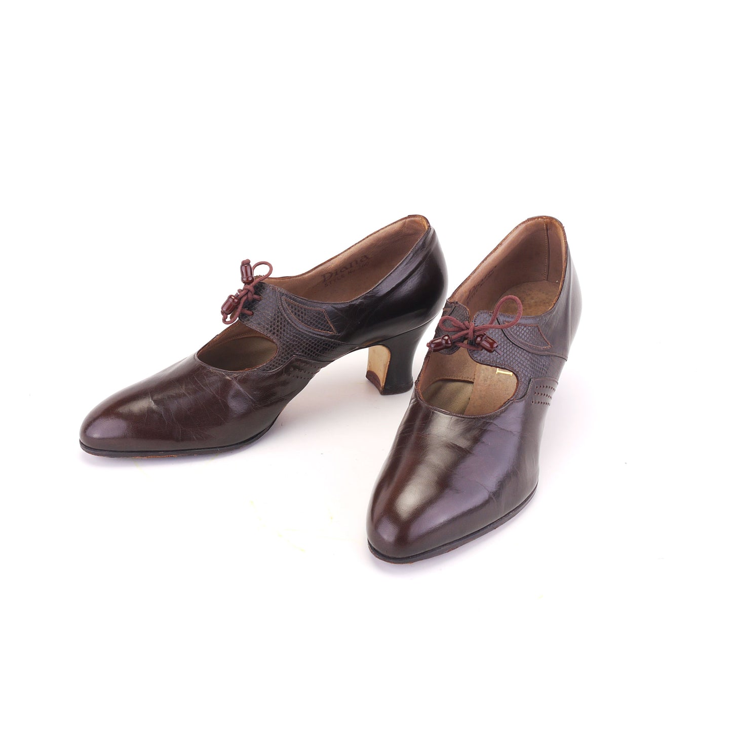 1930s Brown Laced Mary Janes by Diana UK 5