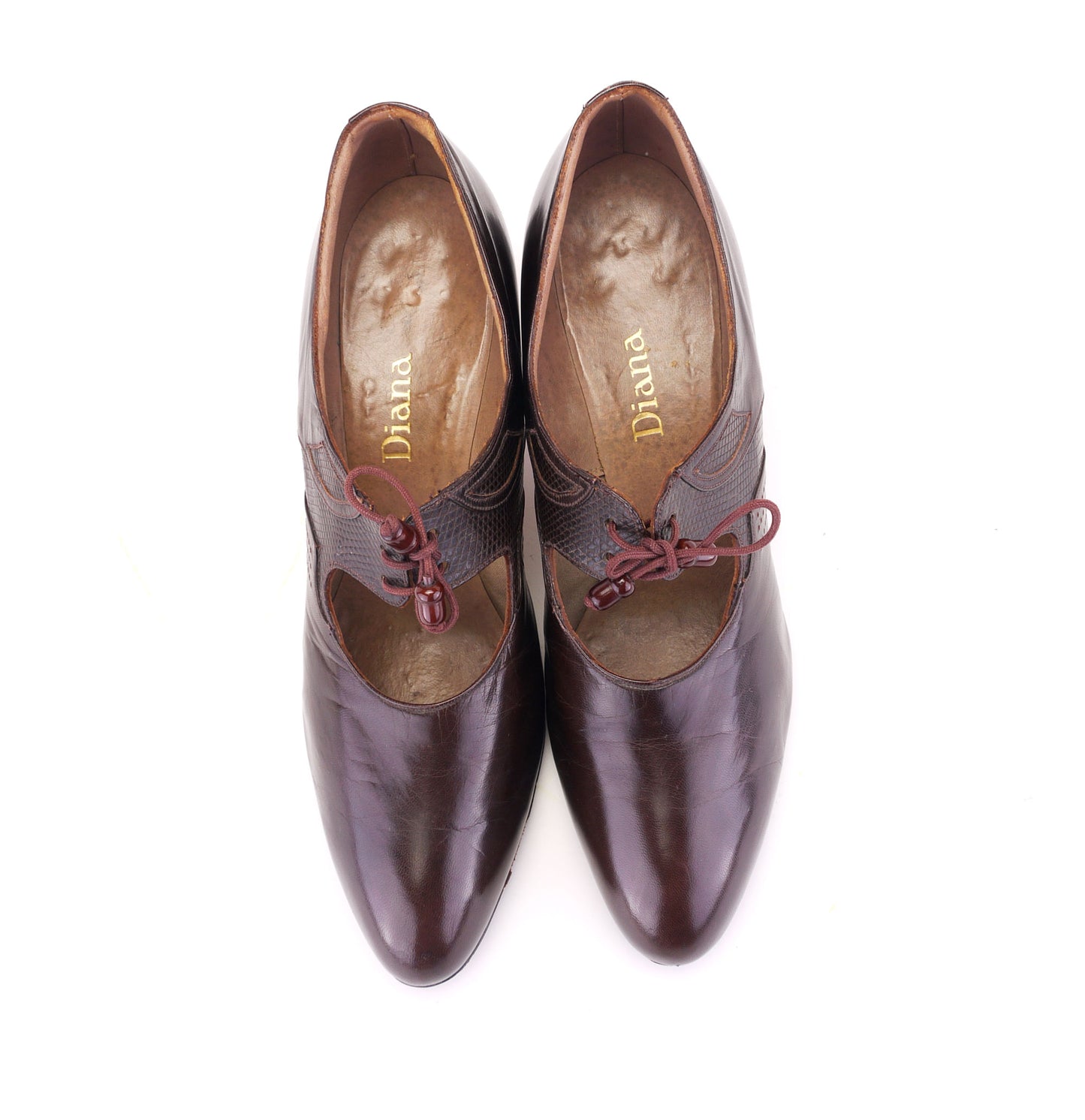 1930s Brown Laced Mary Janes by Diana UK 5