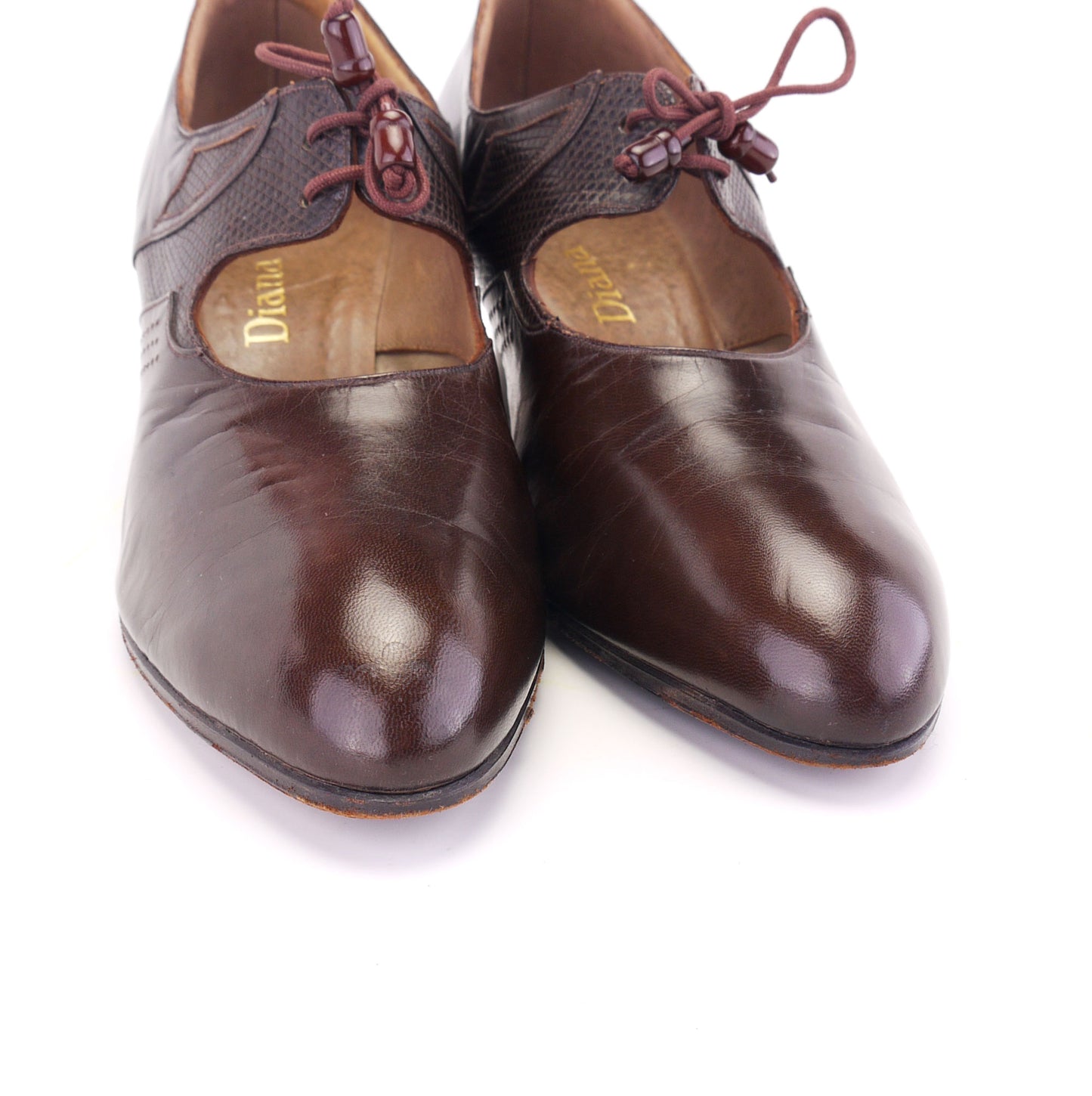 1930s Brown Laced Mary Janes by Diana UK 5