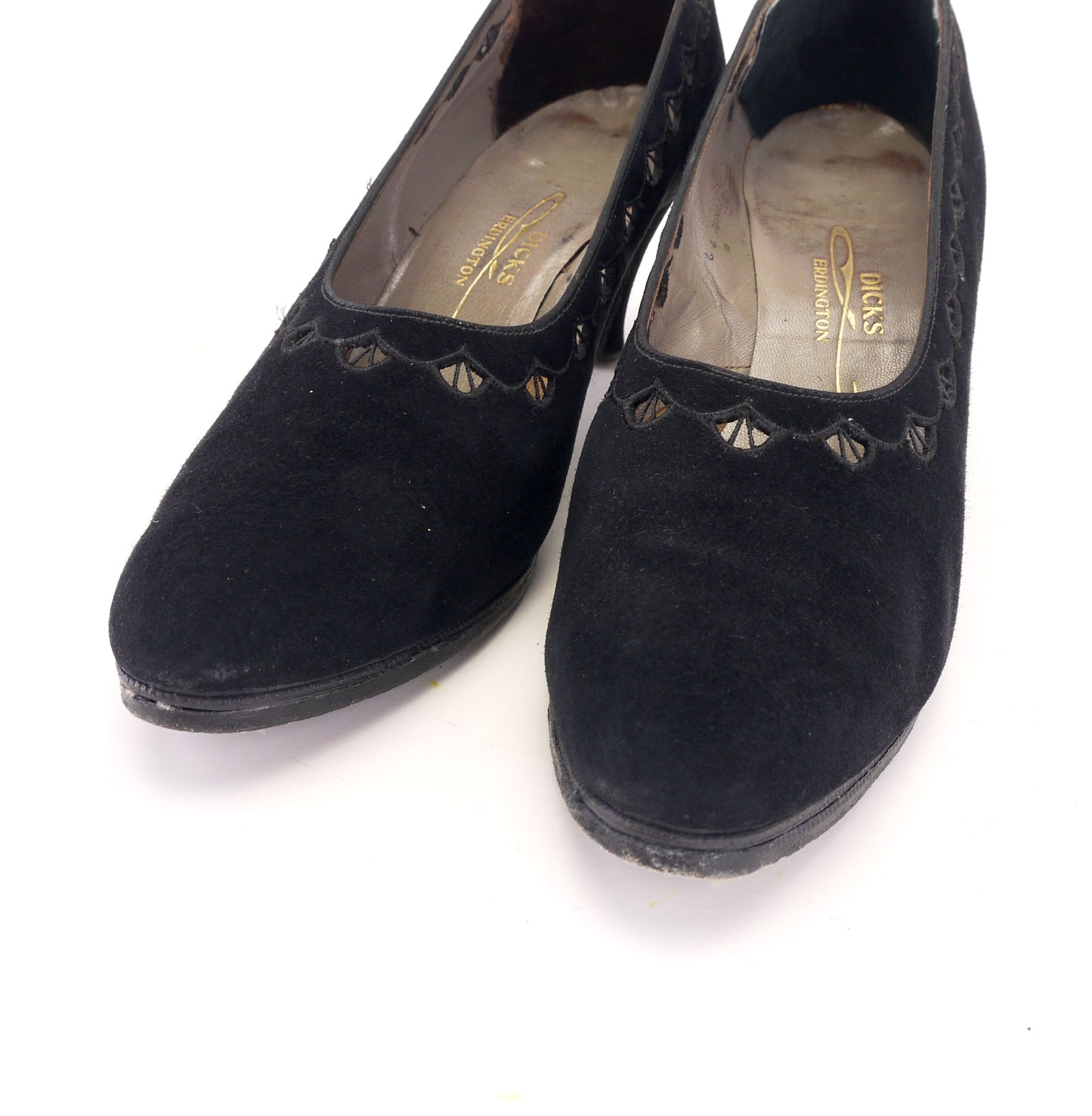 1930s Black Suede Pumps w Crochet Cutouts UK 6
