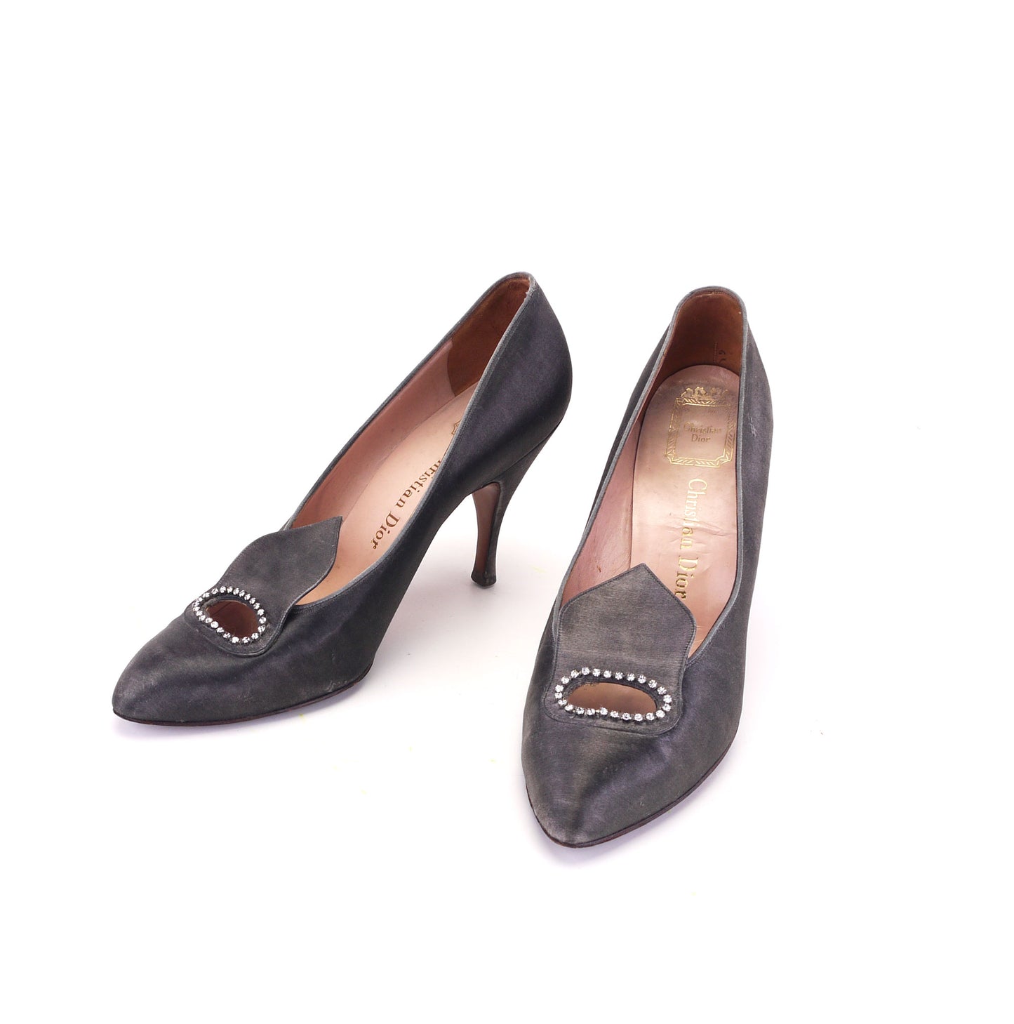 1950s Christian Dior Steel Grey Silk Pumps UK 4.5