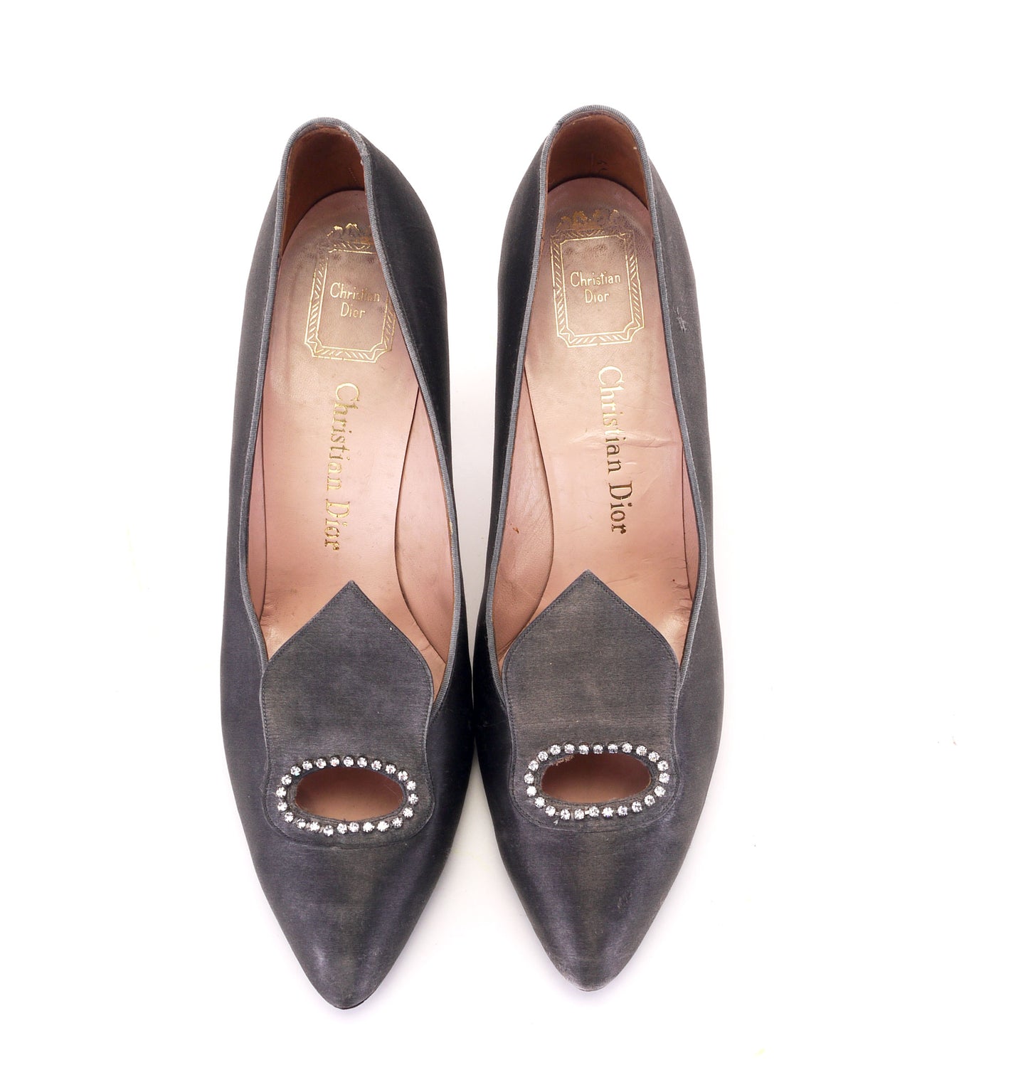 1950s Christian Dior Steel Grey Silk Pumps UK 4.5