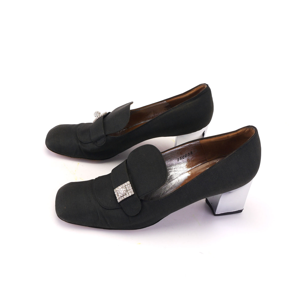 Christian Dior Black Silk Loafers w Mirror Heel c1969 UK 5