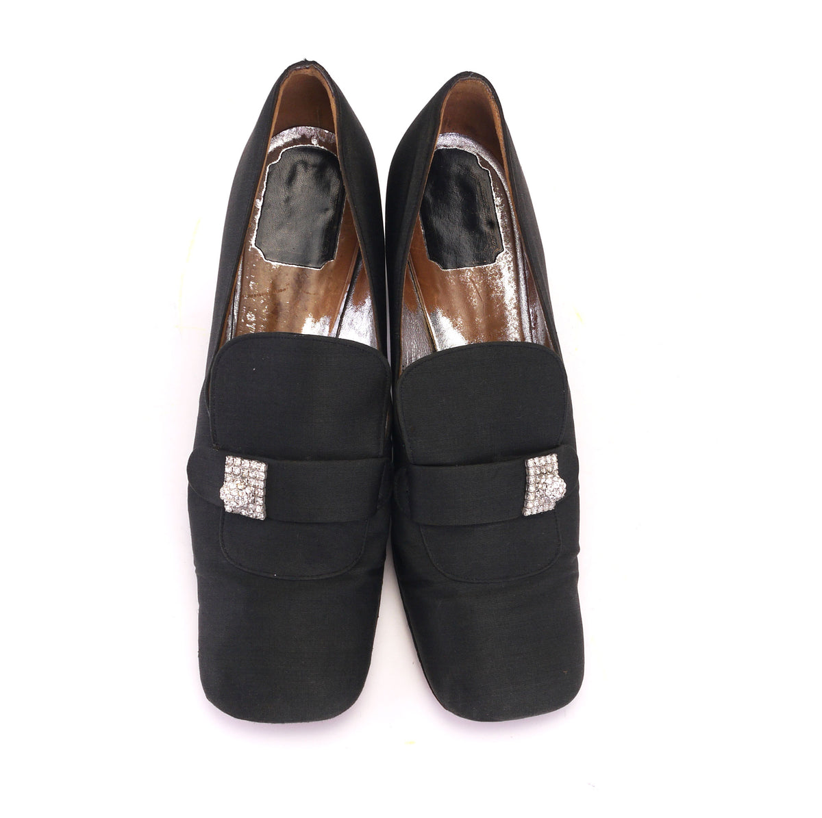 Christian Dior Black Silk Loafers w Mirror Heel c1969 UK 5
