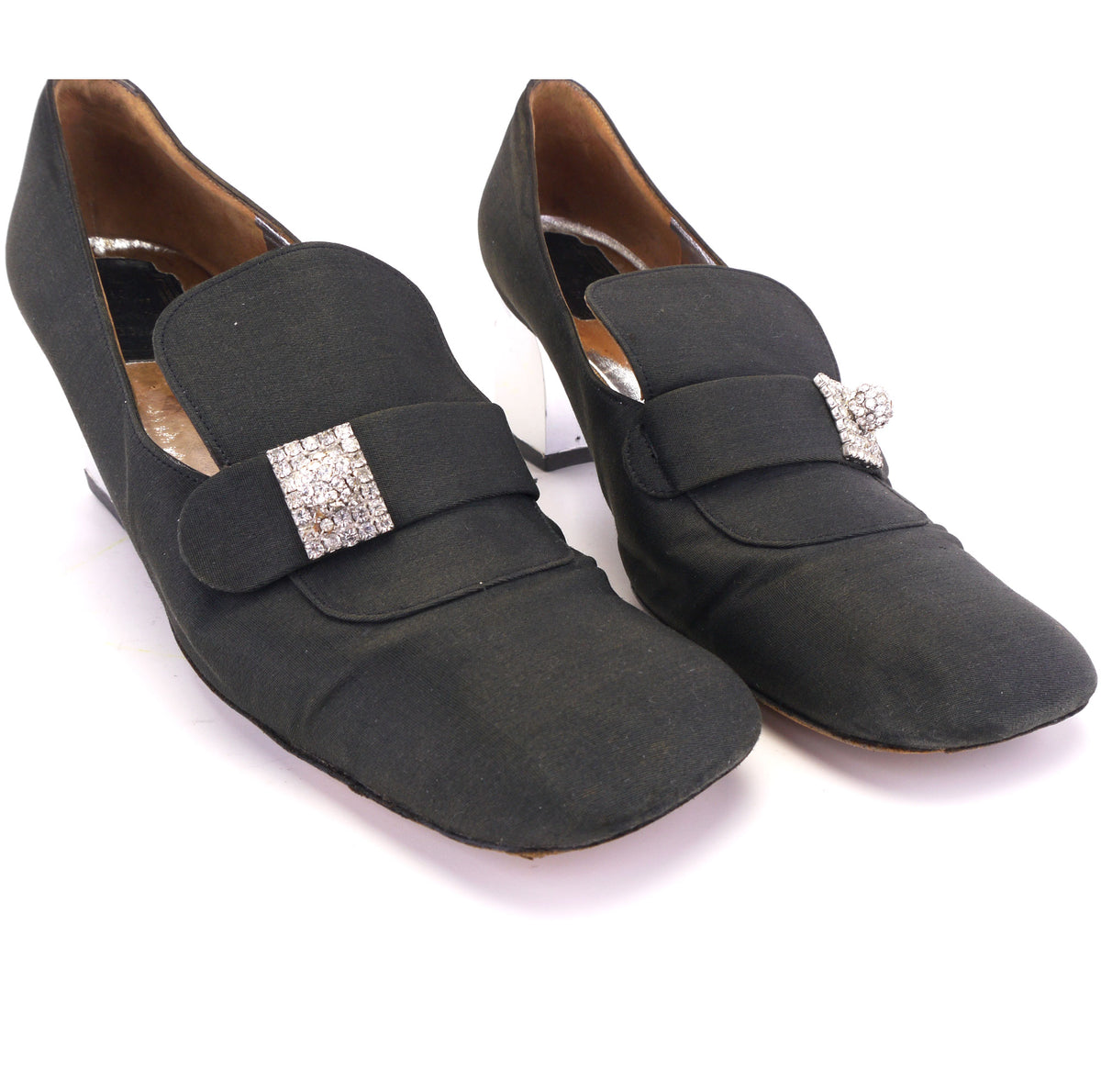 Christian Dior Black Silk Loafers w Mirror Heel c1969 UK 5