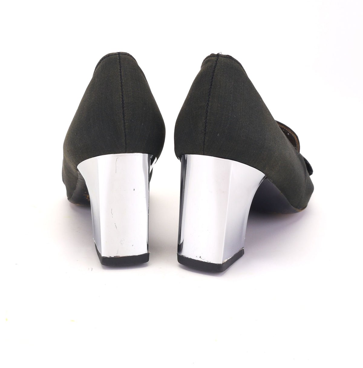 Christian Dior Black Silk Loafers w Mirror Heel c1969 UK 5