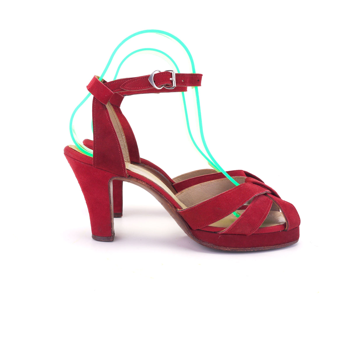 1940s Dolcis Red Suede Platform Sandals UK 5