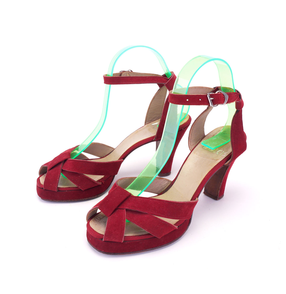 1940s Dolcis Red Suede Platform Sandals UK 5