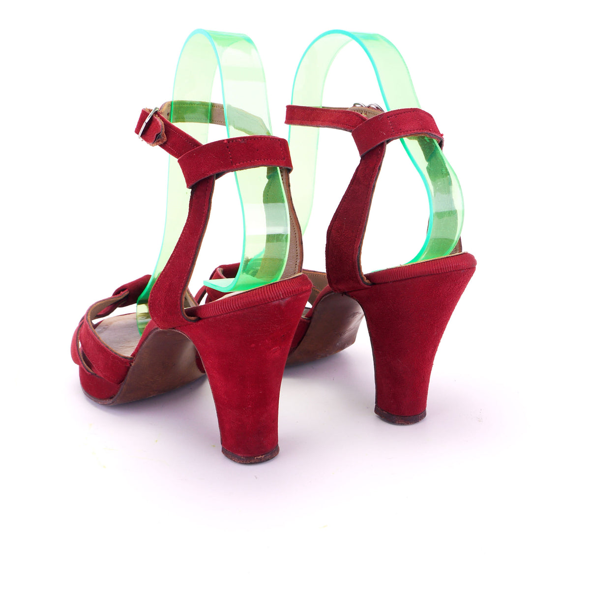 1940s Dolcis Red Suede Platform Sandals UK 5