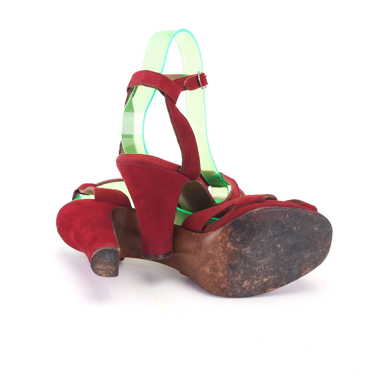 1940s Dolcis Red Suede Platform Sandals UK 5