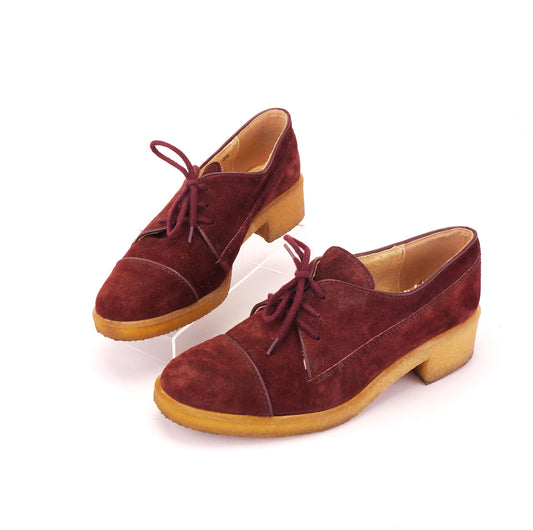 1970s Dolcis Wine Suede Crepe Sole Derbies UK 5
