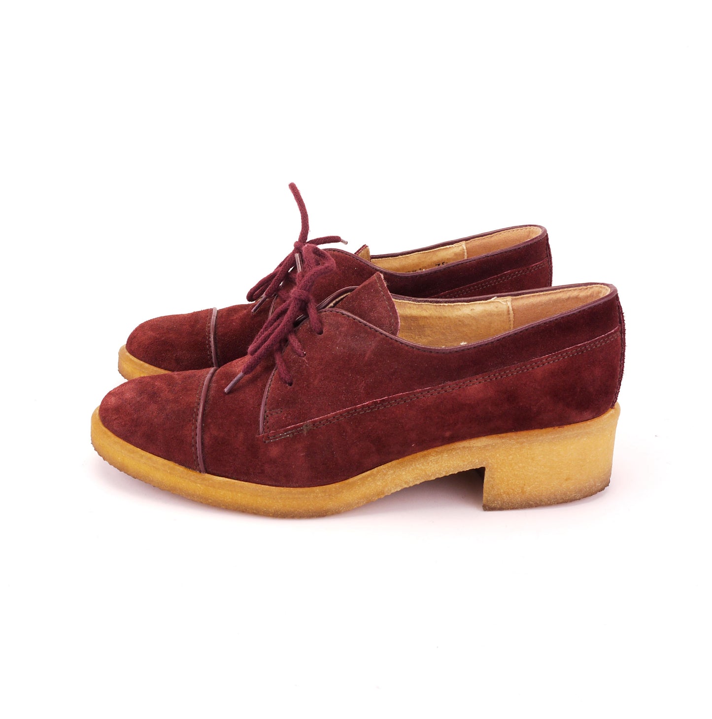 1970s Dolcis Wine Suede Crepe Sole Derbies UK 5