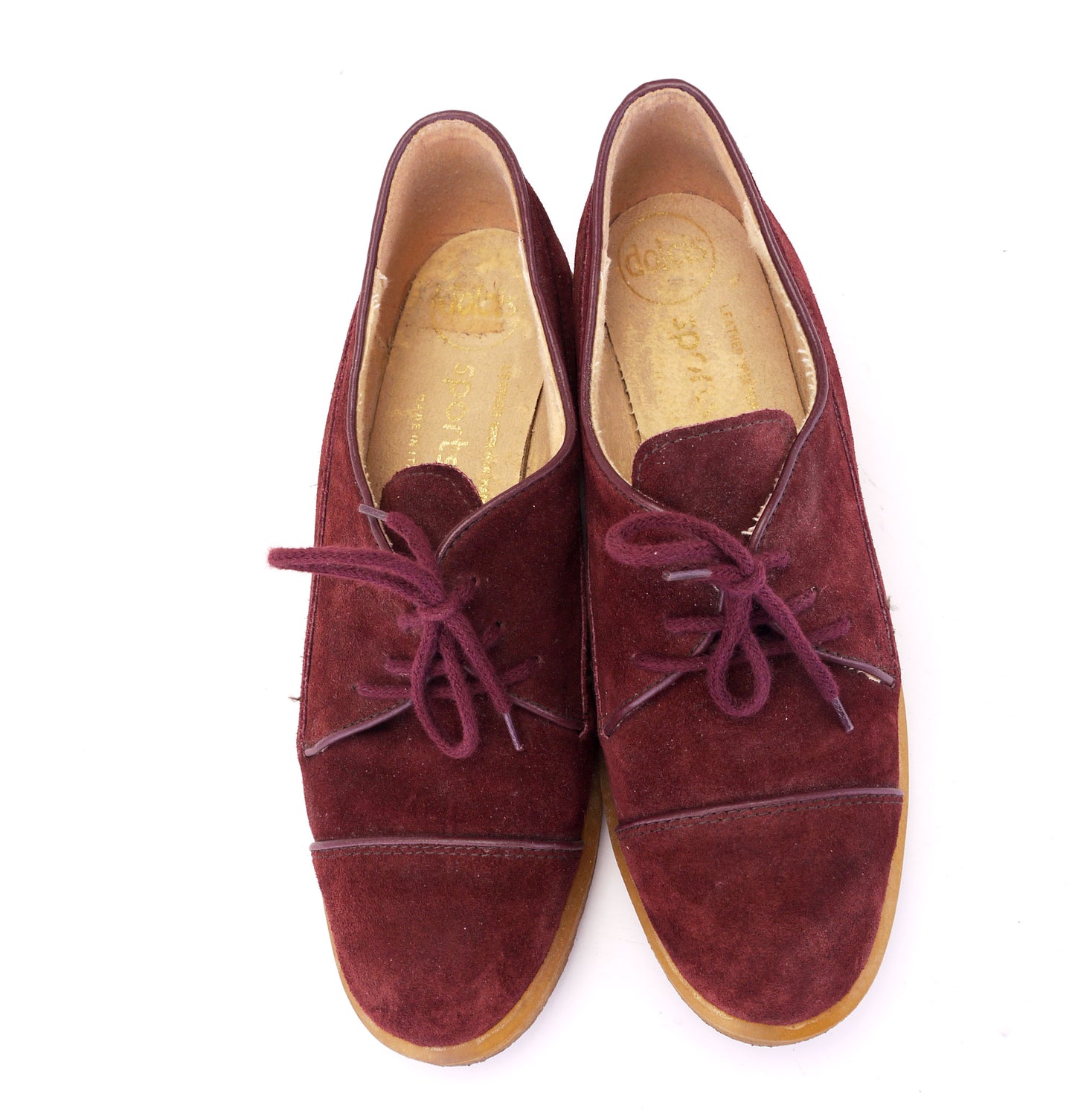 1970s Dolcis Wine Suede Crepe Sole Derbies UK 5