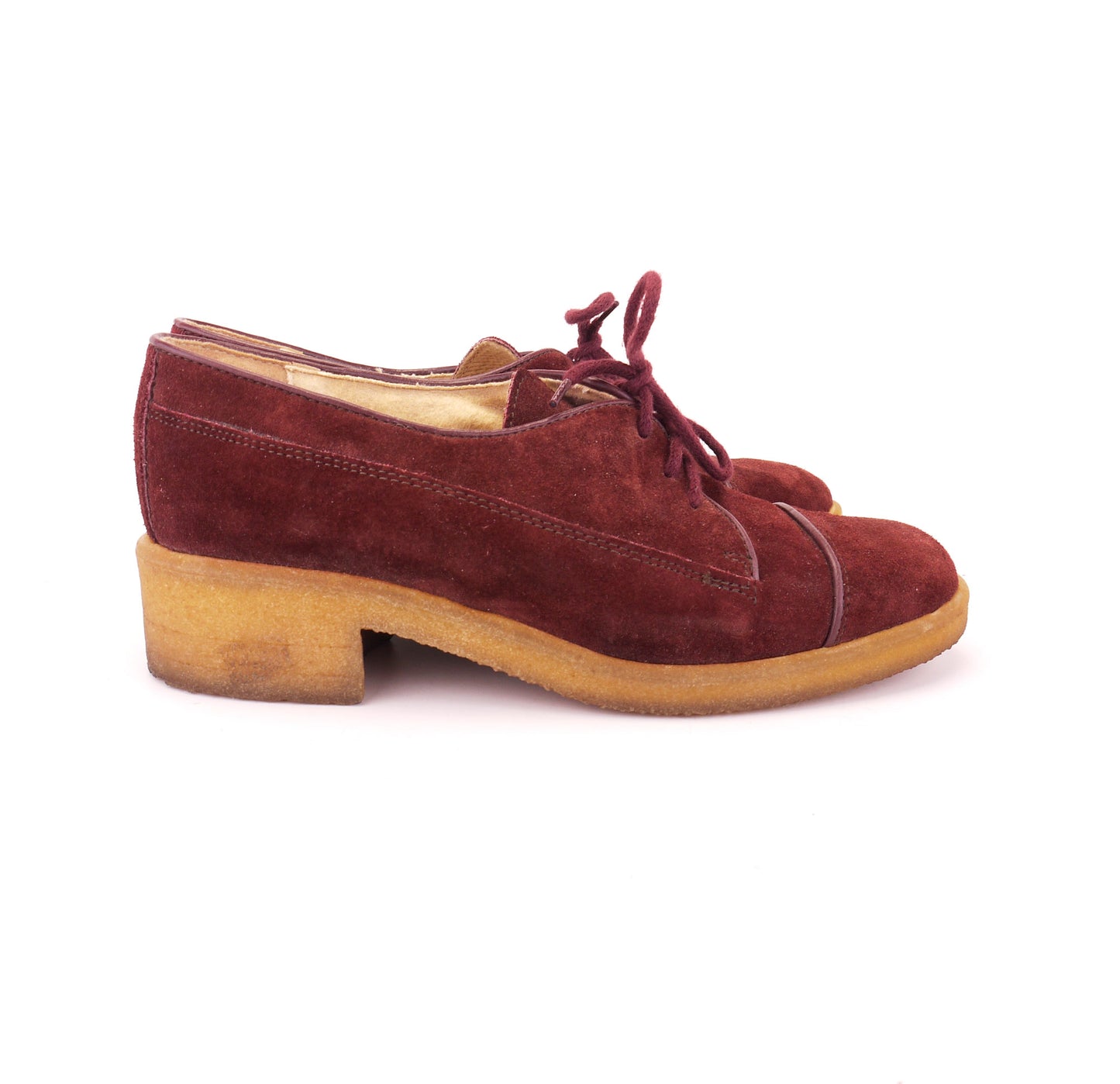 1970s Dolcis Wine Suede Crepe Sole Derbies UK 5