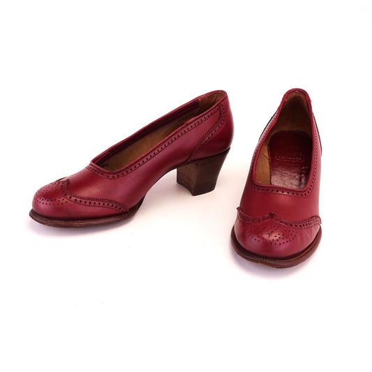 Dolcis 1950s Dark Red Brogued Pumps UK 3.5