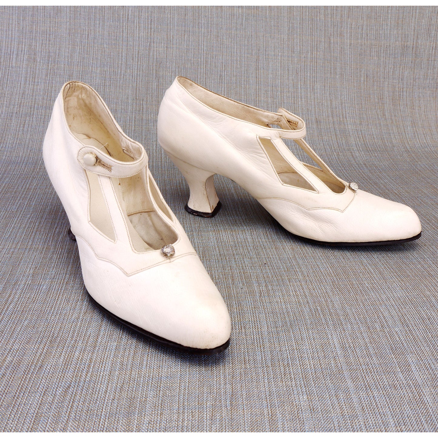 Edwardian 1910s White Kid Bar Shoes UK 5-5.5