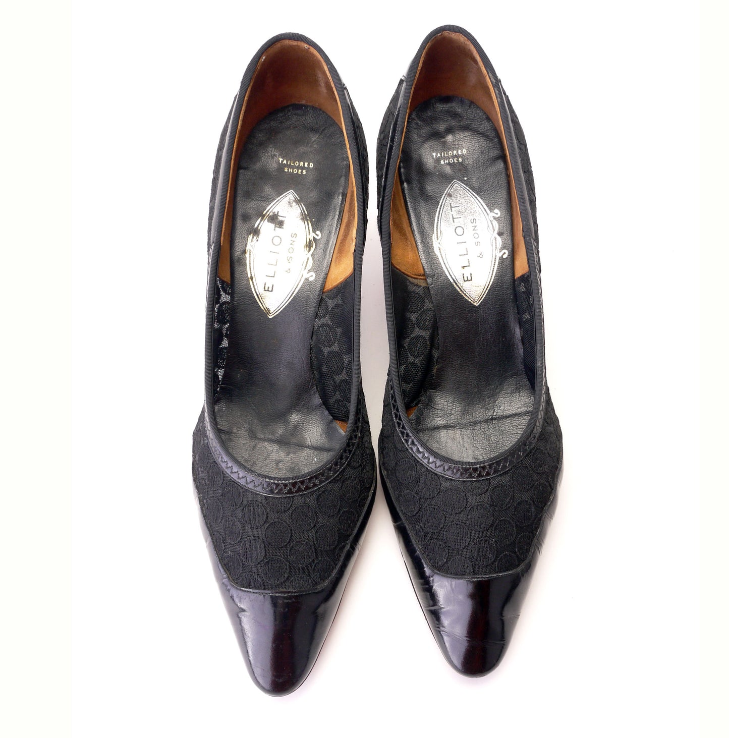 1960s Elliott Black Patent & Lace Pumps UK 5
