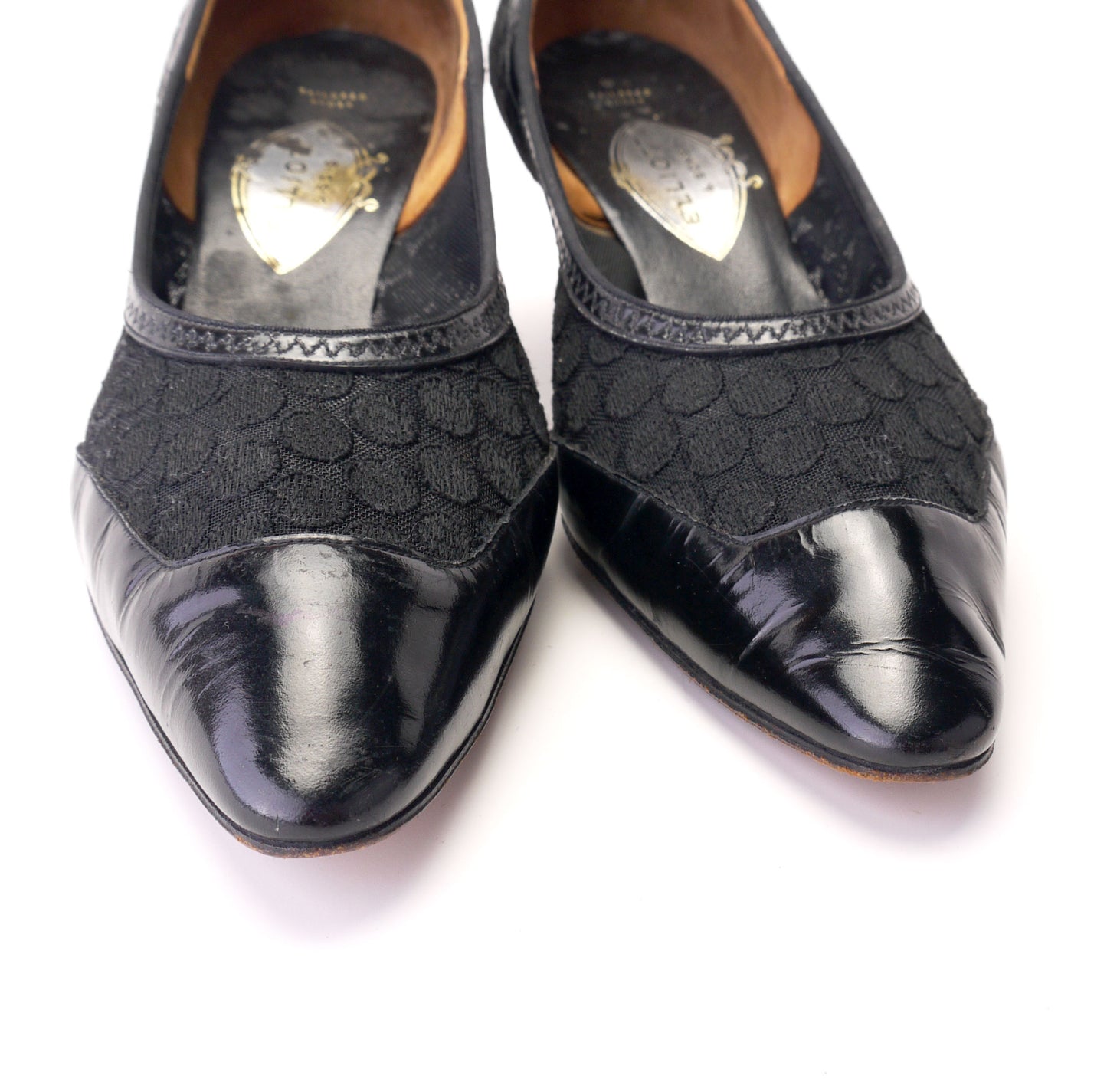 1960s Elliott Black Patent & Lace Pumps UK 5