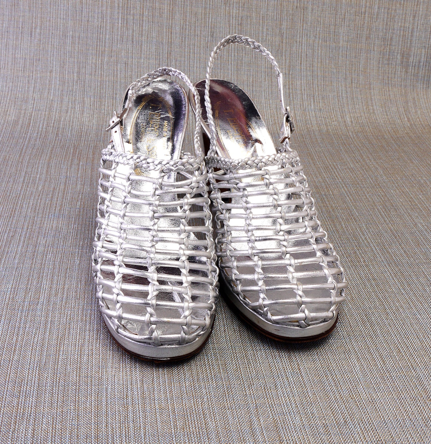 1970s Unworn Silver Caged Platform Slingbacks by Elliott UK 6