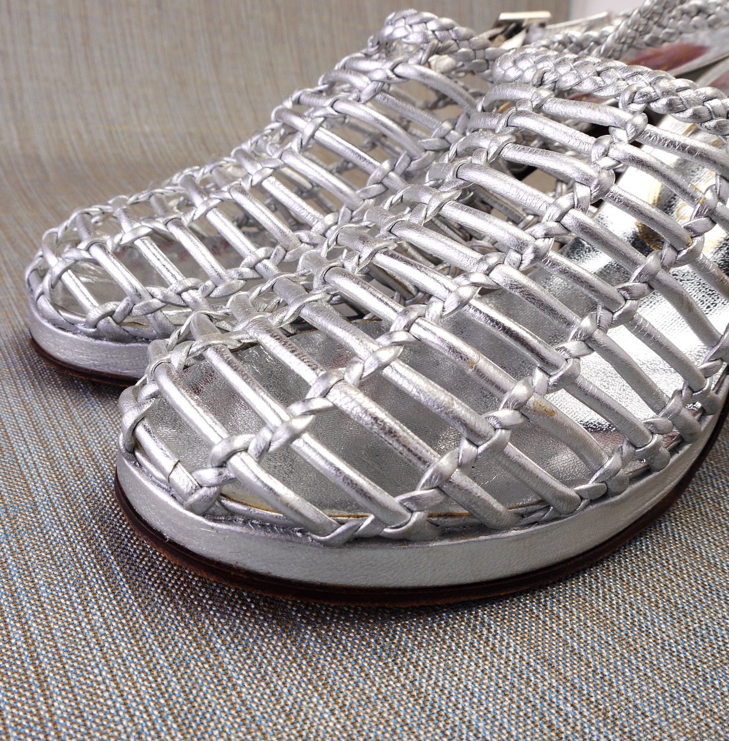 1970s Unworn Silver Caged Platform Slingbacks by Elliott UK 6