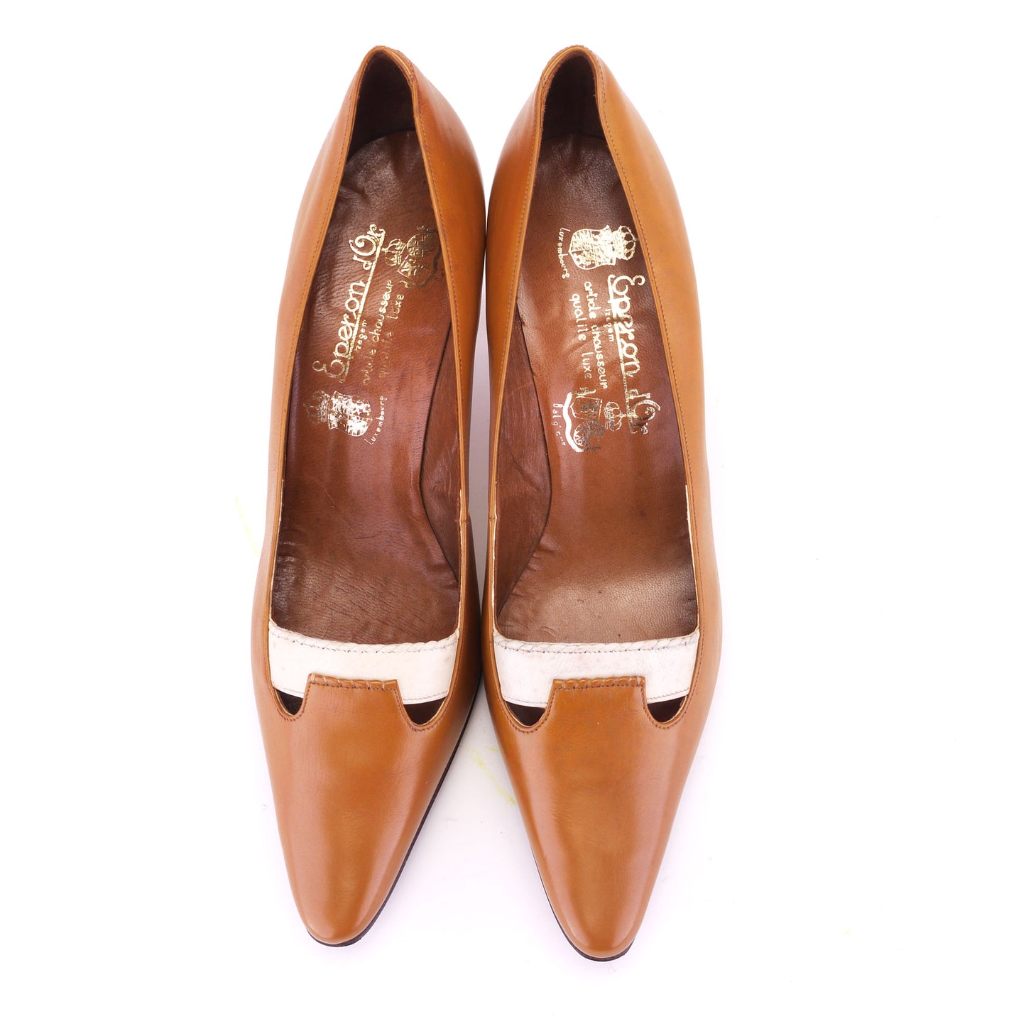 1960s Tan & White Stiletto Pumps by Eperon D'Or UK 8