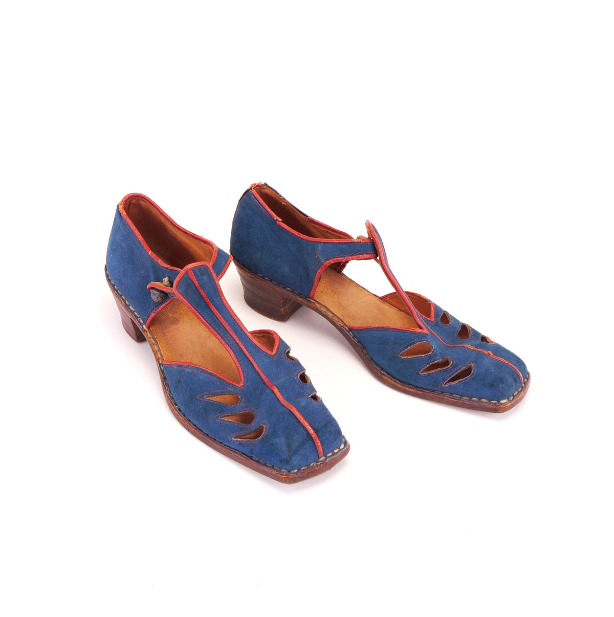 1930s European Blue Suede T Bars UK 5