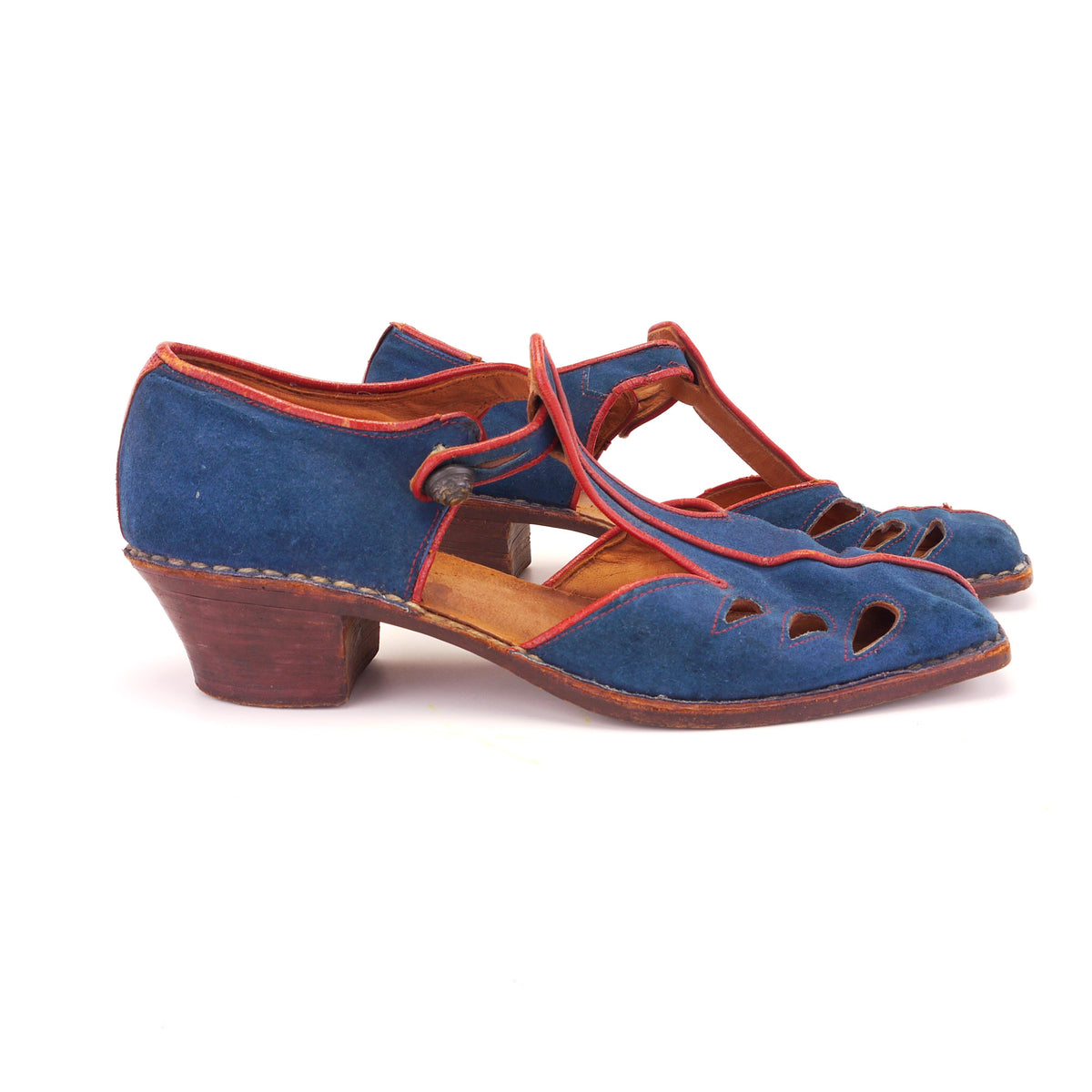 1930s European Blue Suede T Bars UK 5