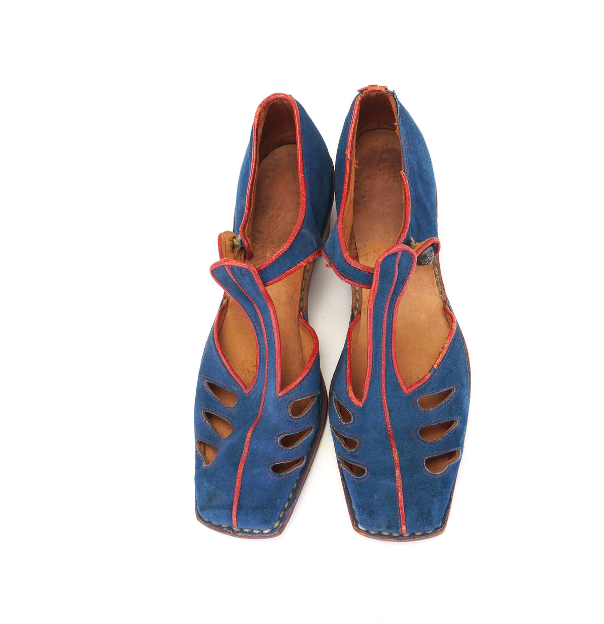 1930s European Blue Suede T Bars UK 5