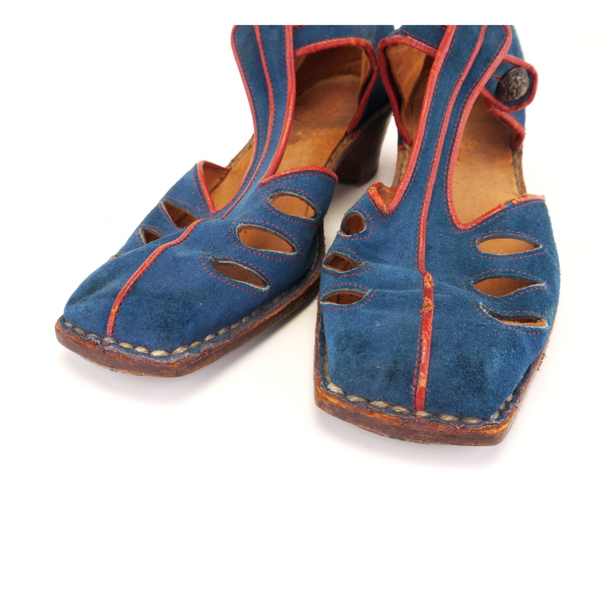 1930s European Blue Suede T Bars UK 5