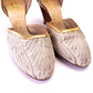 1930s Beige / Cream Stripe & Gold Sandals by Fanchon UK 4