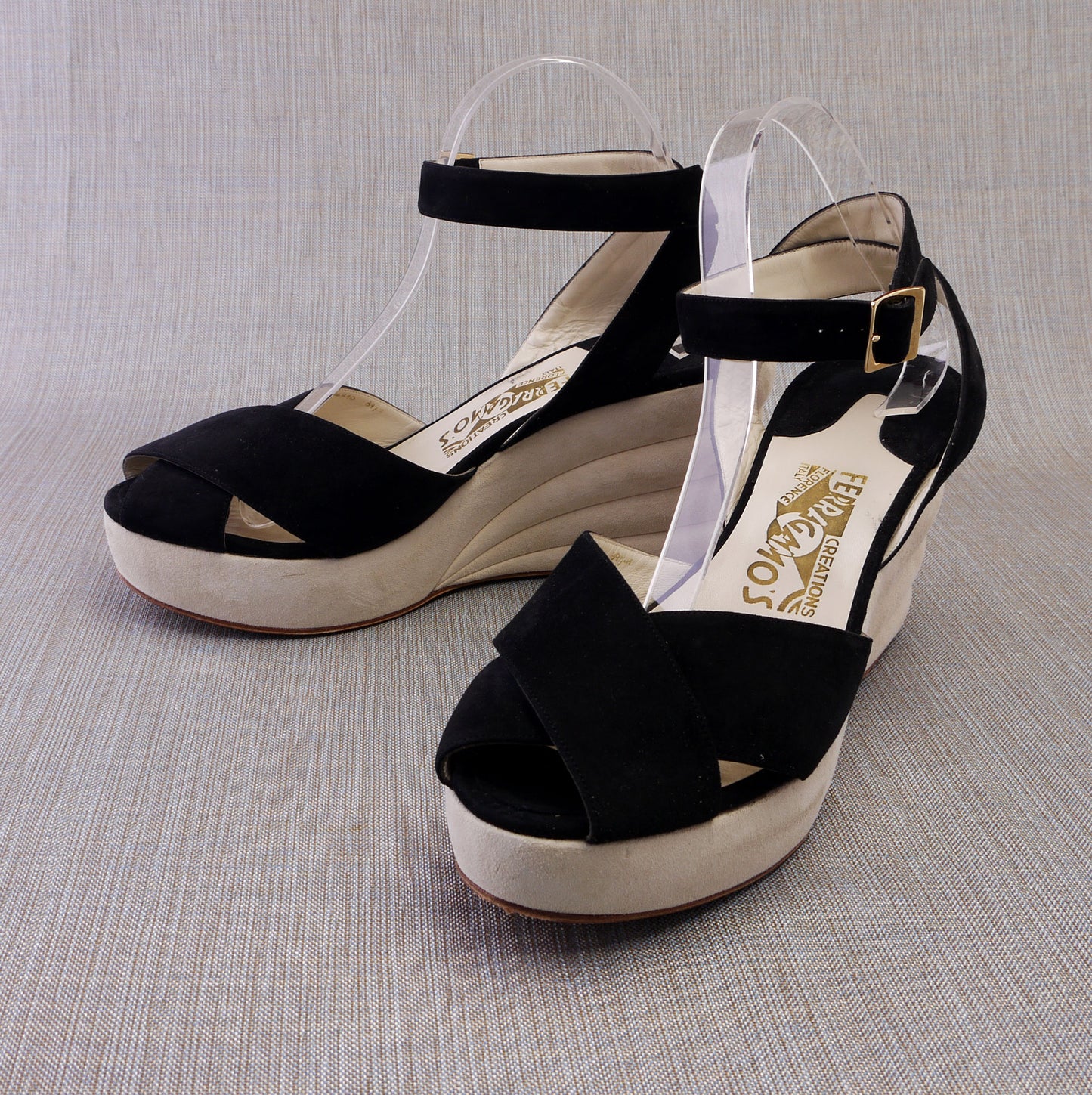 Ferragamo Limited Edition 1940 B&W Wedge Sandals UK 7.5