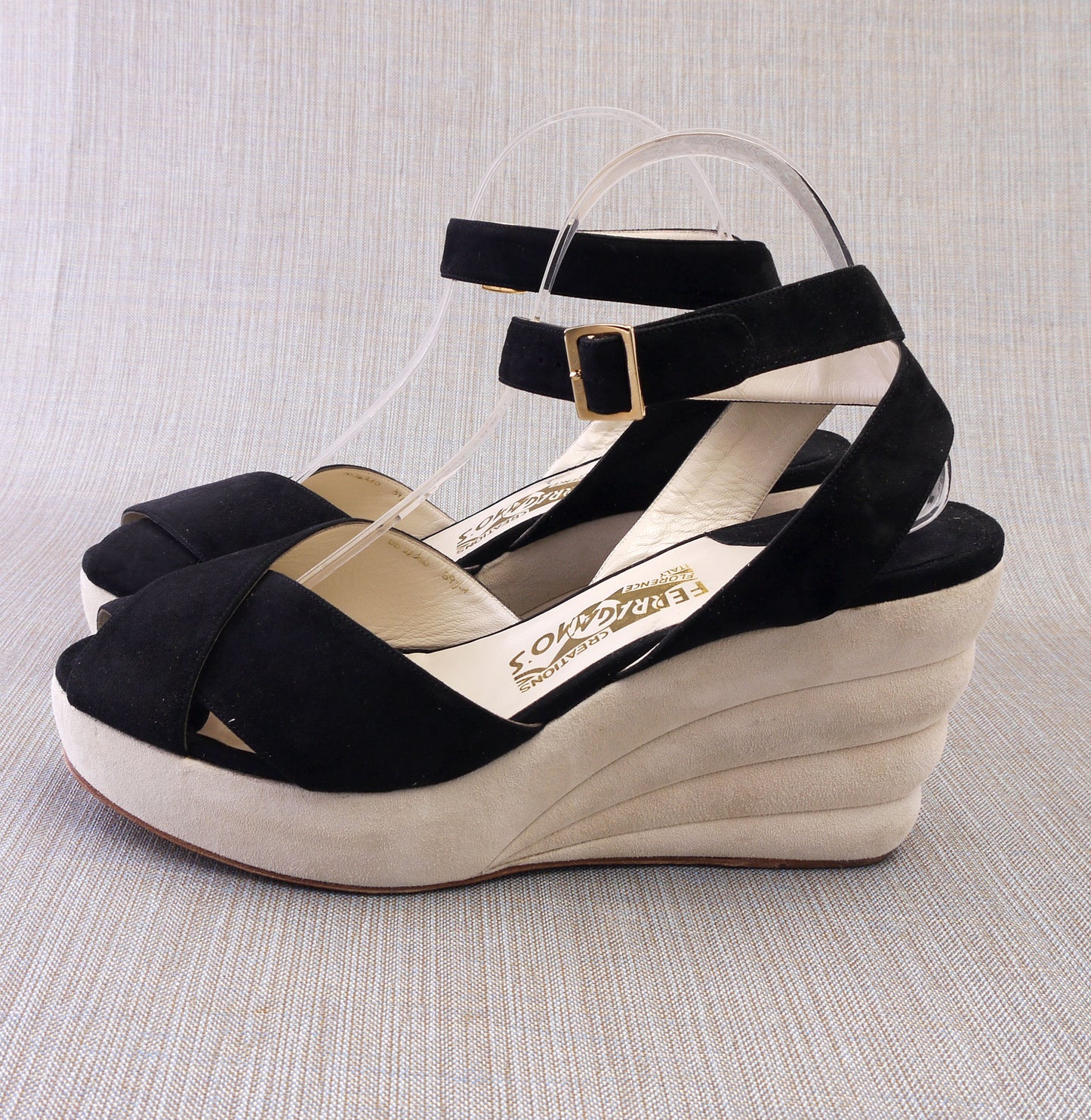 Ferragamo Limited Edition 1940 B&W Wedge Sandals UK 7.5