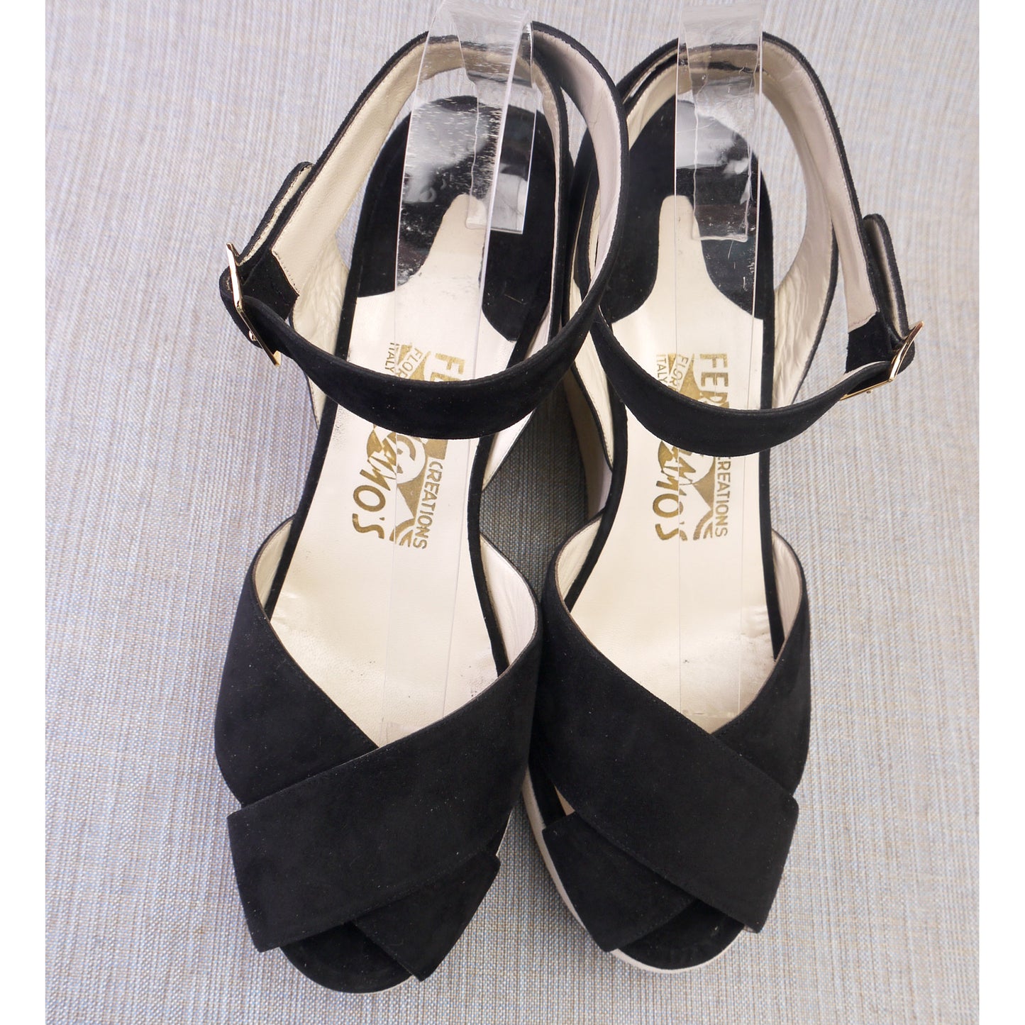 Ferragamo Limited Edition 1940 B&W Wedge Sandals UK 7.5