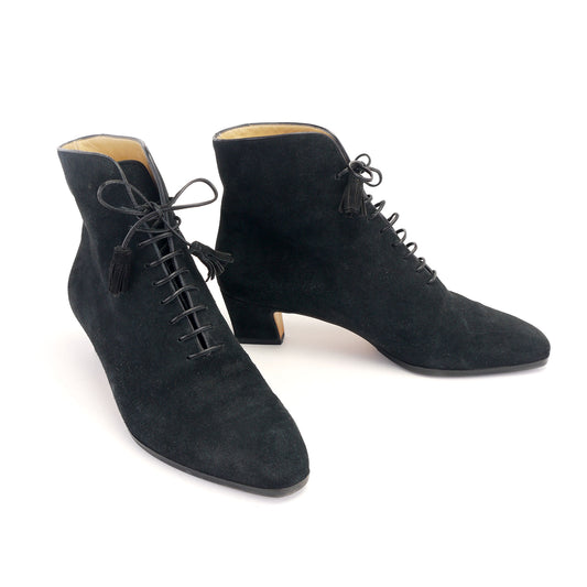 1980s Black Suede Ferragamo Ankle Boots UK 5