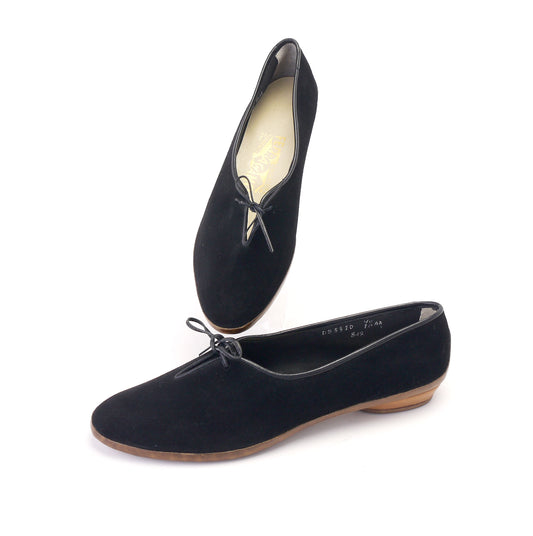 Original Unworn 1950s Ferragamo Black Suede Flats UK 5