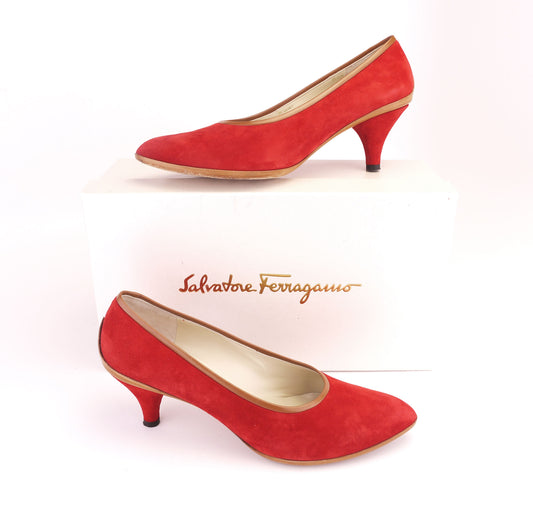 Ferragamo Limited Edition 1958 Red Suede Pumps UK 5.5