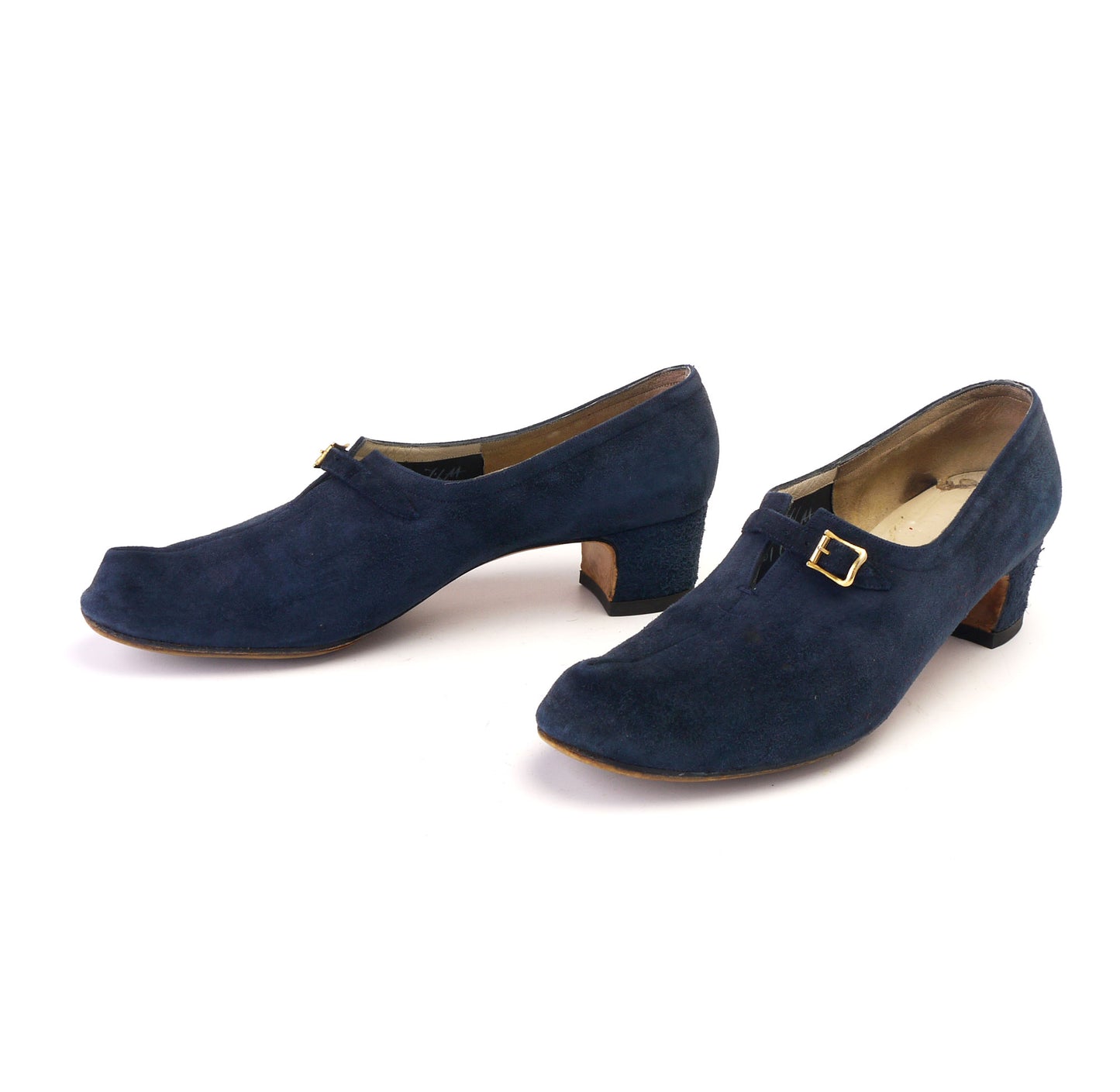 1960s Ferragamo Navy Horn Toe Pumps UK 4.5