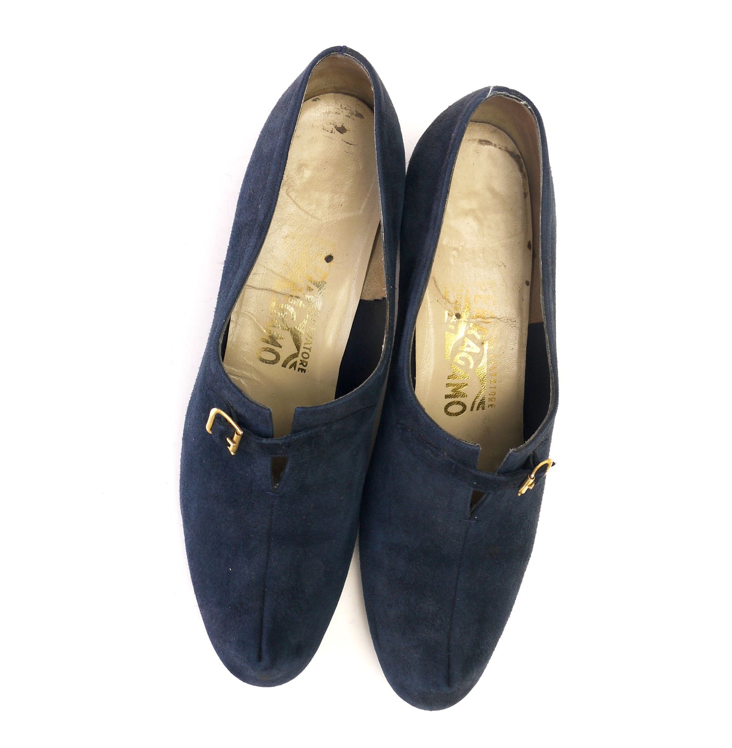 1960s Ferragamo Navy Horn Toe Pumps UK 4.5