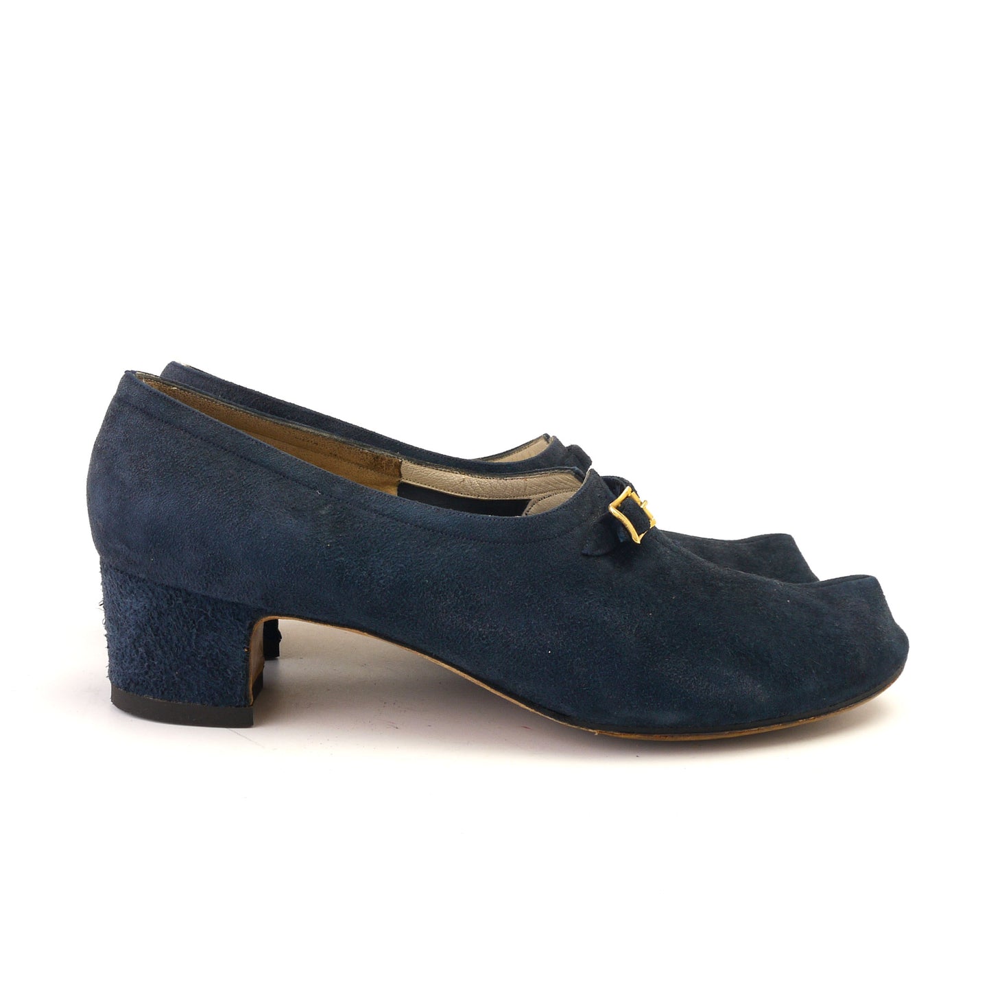 1960s Ferragamo Navy Horn Toe Pumps UK 4.5